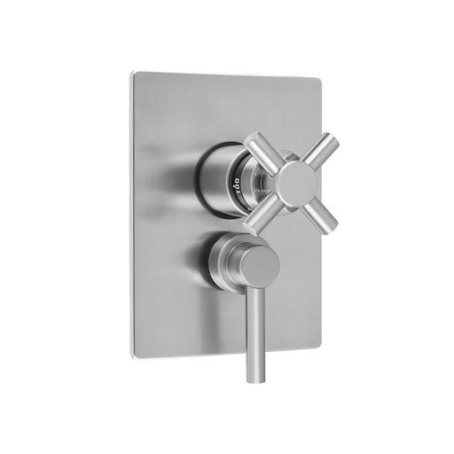 Rectangle Plate with Contempo Cross Thermostatic Valve and Contempo Lever Volume Control Trim for 1/2" Thermostatic Valve with Integral Volume Control (J-THVC12), Unlacquered Brass (ULB)