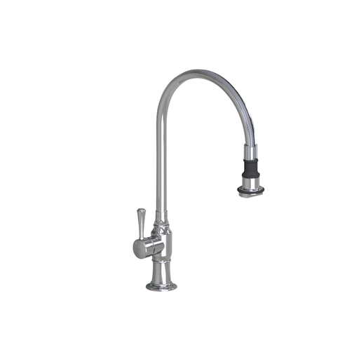 Pull-Off Spray Deck Mount Single Hole with 10" Swivel Spout with Left Metal Contemporary Lever, Brushed Stainless (BSS)