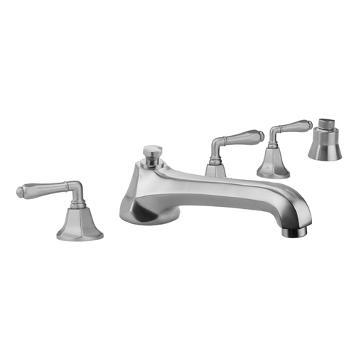 Astor Roman Tub Set with Low Spout and Smooth Lever Handles and Straight Handshower Mount, Satin Nickel (SN)