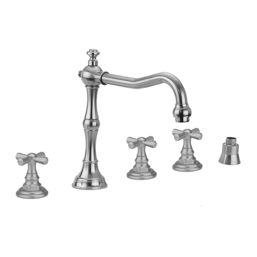 Roaring 20's Roman Tub Set with Hex Cross Handles and Straight Handshower Mount, Satin Nickel (SN)
