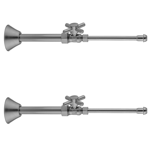 Quarter Turn Straight Pattern 5/8" O.D. Compression (Fits 1/2" Copper) x 3/8" O.D. Faucet Supply Kit Contempo Cross, 20" Supply Tubes, Cover Tubes, Escutcheons, Unlacquered Brass (ULB)