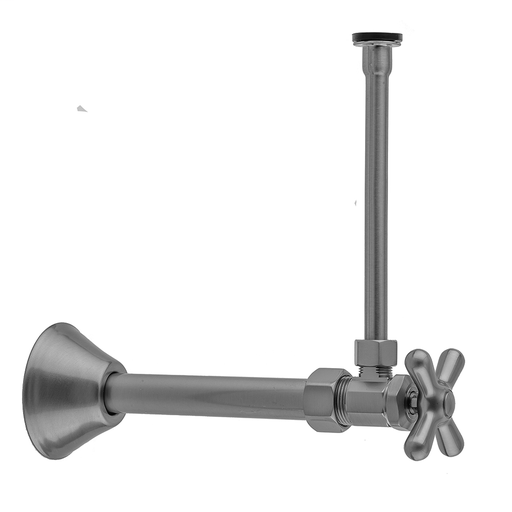 Multi Turn Angle Pattern 5/8" O.D. Compression (Fits 1/2" Copper) x 3/8" O.D. Toilet Supply Kit with Cross Handle, 12" Supply Tube, Cover Tube, Escutcheon, Polished Brass (PB)