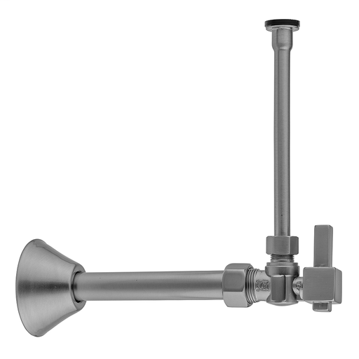 Quarter Turn Angle Pattern 5/8" O.D. Compression (Fits 1/2" Copper) x 3/8" O.D. Toilet Supply Kit Square Lever Handle, 20" Supply Tube Cover Tube, Escutcheon, Satin Chrome (SC)