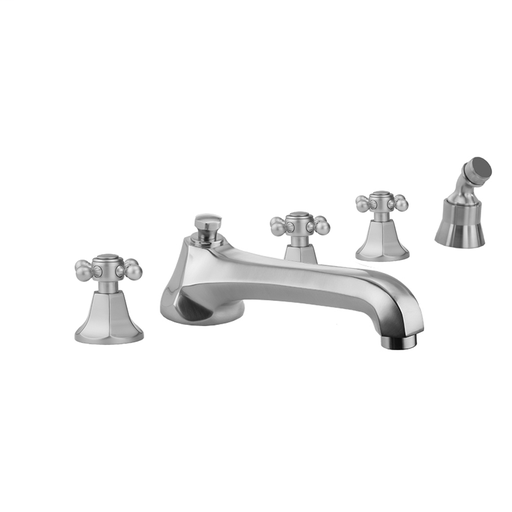 Astor Roman Tub Set with Low Spout and Ball Cross Handles and Angled Handshower Mount, Satin Gold (SG)