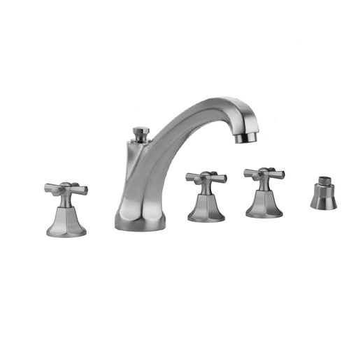 Astor Roman Tub Set with High Spout and Hex Cross Handles and Straight Handshower Mount, Bombay Gold (BG)