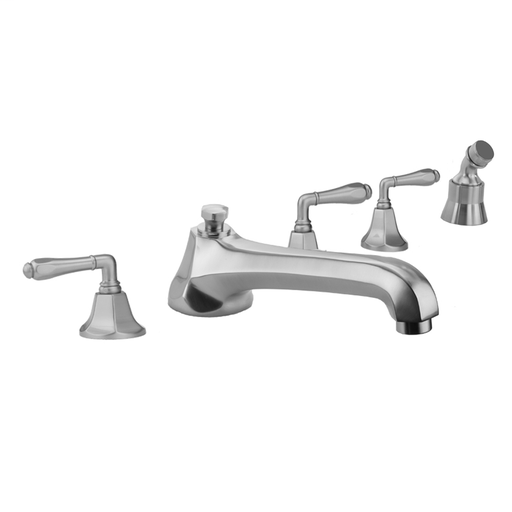 Astor Roman Tub Set with Low Spout and Smooth Lever Handles and Angled Handshower Mount, Pewter (PEW)