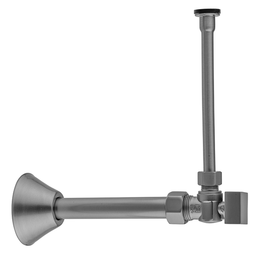 Quarter Turn Angle Pattern 5/8" O.D. Compression (Fits 1/2" Copper) x 3/8" O.D. Toilet Supply Kit Square Handle, 12" Supply Tube, Cover Tube, Escutcheon, Jewelers Gold (JG)