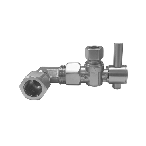 Quarter Turn Angle Pattern 1/2" IPS x 3/8" O.D. Supply Valve with Contempo Lever Handle For Skirted Toilet, Satin Chrome (SC)