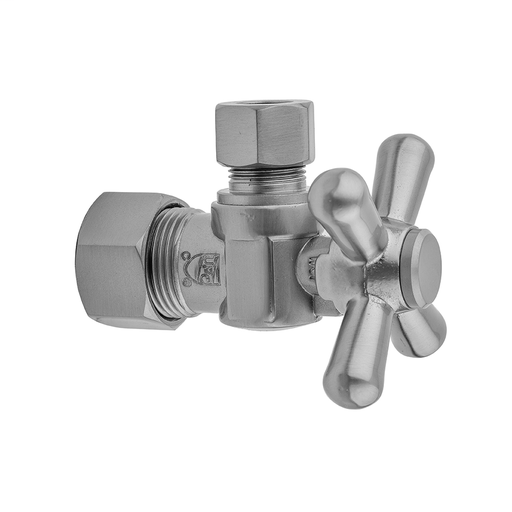 Quarter Turn Angle Pattern 5/8" O.D. Compression (FITS 1/2" Copper) x 3/8" O.D. Supply Valve with Standard Cross Handle, Polished Copper (PCU)