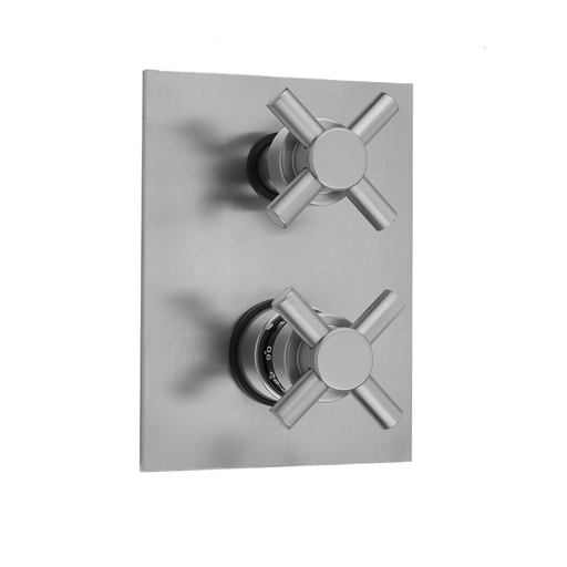Rectangle Plate with Contempo Cross Thermostatic Valve with Contempo Cross Built-in 2-Way Or 3-Way Diverter/Volume Controls (J-TH34-686 / J-TH34-687 / J-TH34-688 / J-TH34-689), Satin Gold (SG)