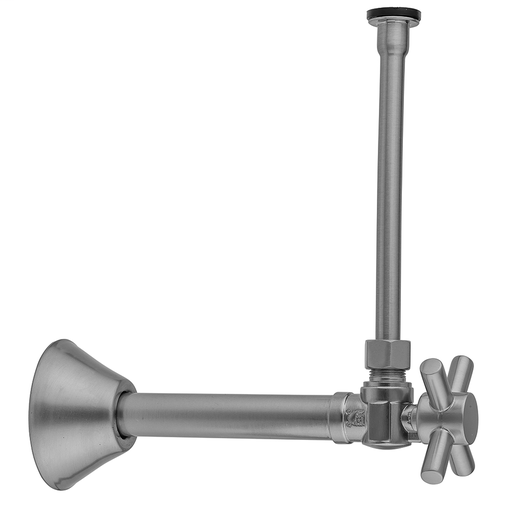 Quarter Turn Angle Pattern 1/2" Copper (Sweat Fit) x 3/8" O.D. Toilet Supply Kit with Contempo Cross Handle, 12" Supply Tube, Escutcheon, Polished Brass (PB)