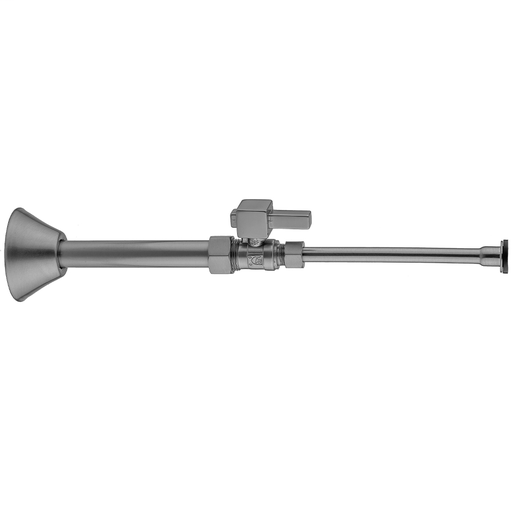 Quarter Turn Straight Pattern 5/8" O.D. Compression (Fits 1/2" Copper) x 3/8" O.D. Toilet Supply Kit with Square Lever, 20" Supply Tube, Cover Tube, Escutcheon, Polished Brass (PB)