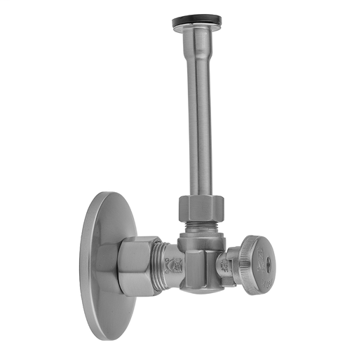 Quarter Turn Angle Pattern 5/8" O.D. Compression (Fits 1/2" Copper) x 3/8" O.D. Toilet Supply Kit Oval Handle, 12" Supply Tube, Escutcheon, Tristan Brass (TB)