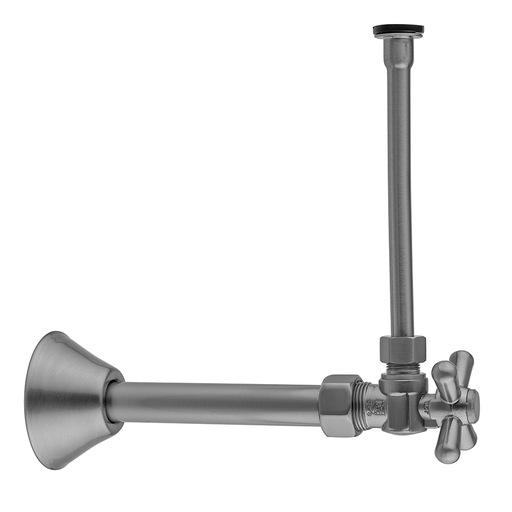 Quarter Turn Angle Pattern 5/8" O.D. Compression (Fits 1/2" Copper) x 3/8" O.D. Toilet Supply Kit Standard Cross Handle, 20" Supply Tube Cover Tube, Escutcheon, Unlacquered Brass (ULB)