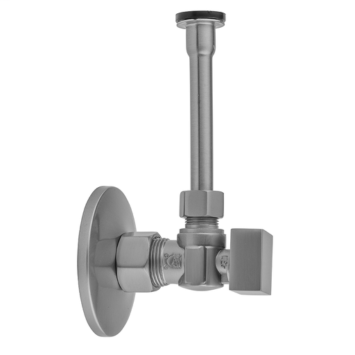 Quarter Turn Angle Pattern 5/8" O.D. Compression (Fits 1/2" Copper) x 3/8" O.D. Toilet Supply Kit Square Handle, 20" Supply Tube, Escutcheon, Polished Copper (PCU)