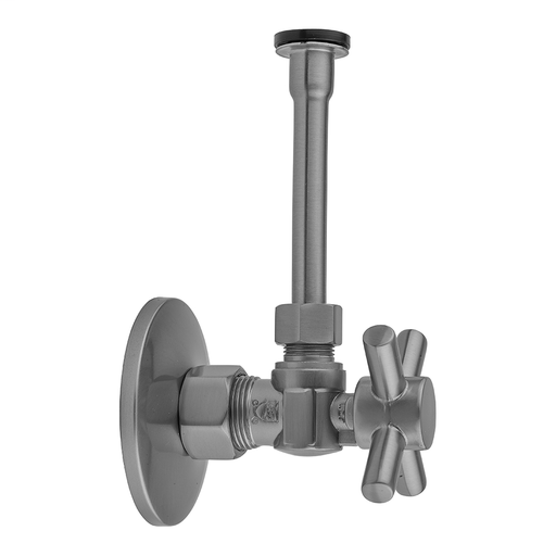 Quarter Turn Angle Pattern 5/8" O.D. Compression (Fits 1/2" Copper) x 3/8" O.D. Toilet Supply Kit Contempo Cross Handle, 12" Supply Tube, Escutcheon, Black Nickel (BKN)