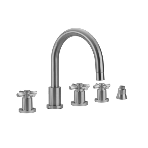 Contempo Roman Tub Set with Contempo Cross Handles and Straight Handshower Holder, Satin Nickel (SN)