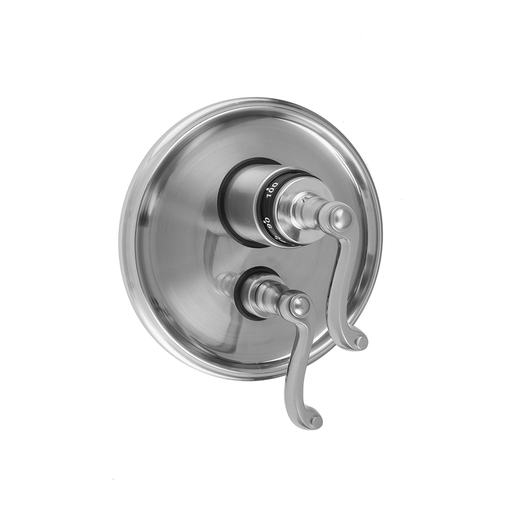 Round Step Plate with Ribbon Lever Thermostatic Valve and Ribbon Lever Volume Control Trim for 1/2" Thermostatic Valve with Integral Volume Control (J-THVC12), Antique Copper (ACU)