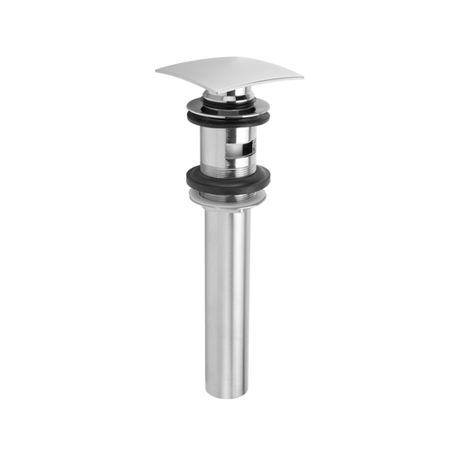 Finger Touch Square Lavatory Drain with Overflow, Unlacquered Brass (ULB)