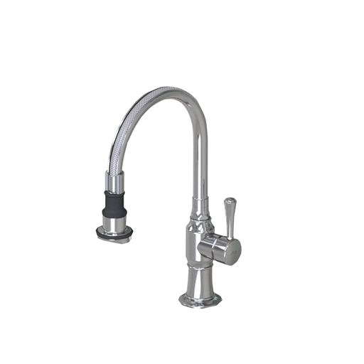 Pull-Off Spray Deck Mount Single Hole with 8" Swivel Spout with Right Metal Contemporary Lever, Polished Stainless (PSS)