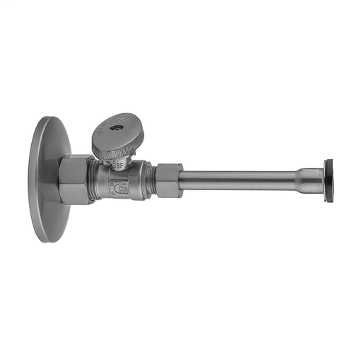 Quarter Turn Straight Pattern 5/8" O.D. Compression (Fits 1/2" Copper) x 3/8" O.D. Toilet Supply Kit with Oval Handle, 12" Supply Tube, Escutcheon, Polished Chrome (PCH)