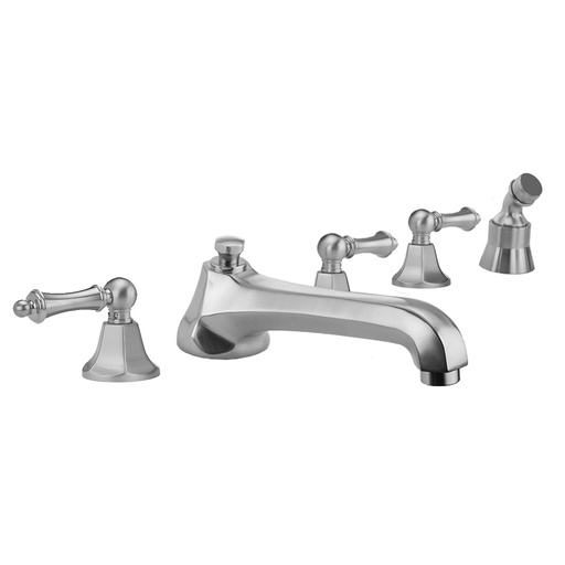 Astor Roman Tub Set with Low Spout and Ball Lever Handles and Angled Handshower Mount, Polished Nickel (PN)