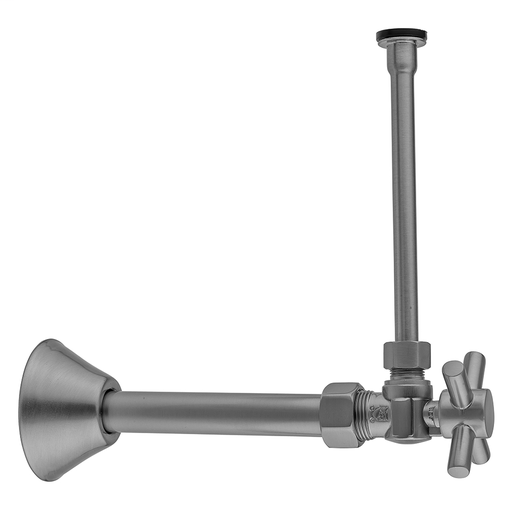 Quarter Turn Angle Pattern 5/8" O.D. Compression (Fits 1/2" Copper) x 3/8" O.D. Toilet Supply Kit Contempo Cross Handle, 12" Supply Tube, Cover Tube, Escutcheon, Bronze Umber (BU)