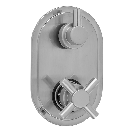 Oval Plate with Contempo Cross Thermostatic Valve with Short Peg Lever Built-in 2-Way Or 3-Way Diverter/Volume Controls (J-TH34-686 / J-TH34-687 / J-TH34-688 / J-TH34-689), Black Nickel (BKN)
