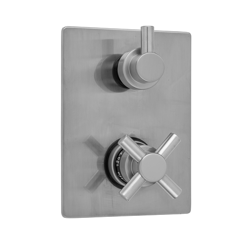 Rectangle Plate with Contempo Cross Thermostatic Valve with Contempo Short Peg Built-in 2-Way Or 3-Way Diverter/Volume Controls (J-TH34-686 / J-TH34-687 / J-TH34-688 / J-TH34-689), Bronze Umber (BU)