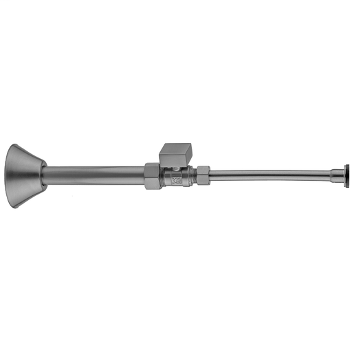 Quarter Turn Straight Pattern 5/8" O.D. Compression (Fits 1/2" Copper) x 3/8" O.D. Toilet Supply Kit Square Handle, 12" Supply Tube, Cover Tube, Escutcheon, Unlacquered Brass (ULB)