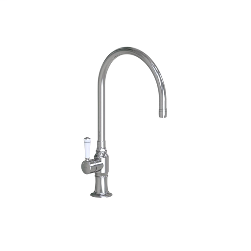 10" Deck Mount Single Hole Swivel Bar Faucet Spout with Left White Ceramic Contemporary Lever, Brushed Stainless (BSS)