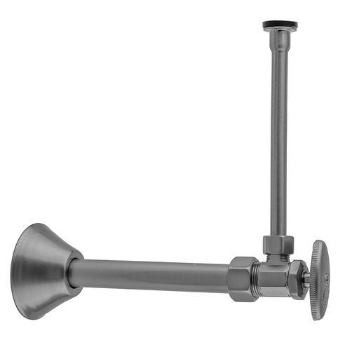 Multi Turn Angle Pattern 5/8" O.D. Compression (Fits 1/2" Copper) x 3/8" O.D. Toilet Supply Kit with Oval Handle, 12" Supply Tube, Cover Tube, Escutcheon, Polished Brass (PB)