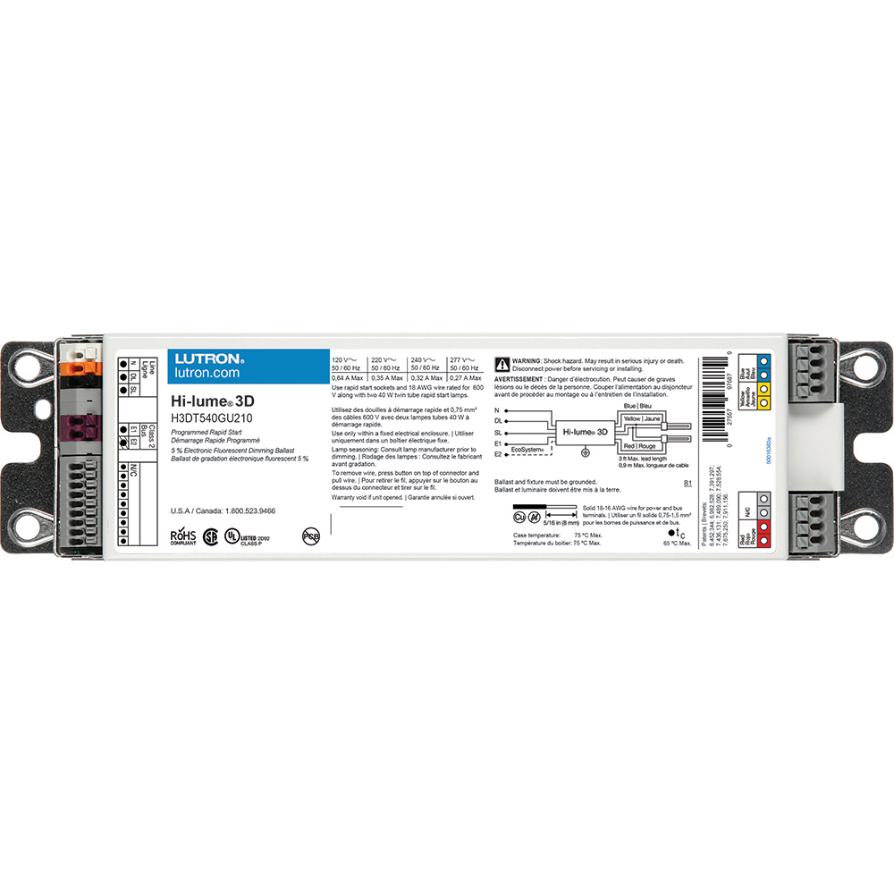 Lutron Electronics H3DT540GU210 40 W 277 VAC 2-Lamp T5 High Frequency Fluorescent Dimming Ballast Lutron Electronics H3DT540GU210 40 W 277 VAC 2-Lamp T5 High Frequency Fluorescent Dimming Ballast