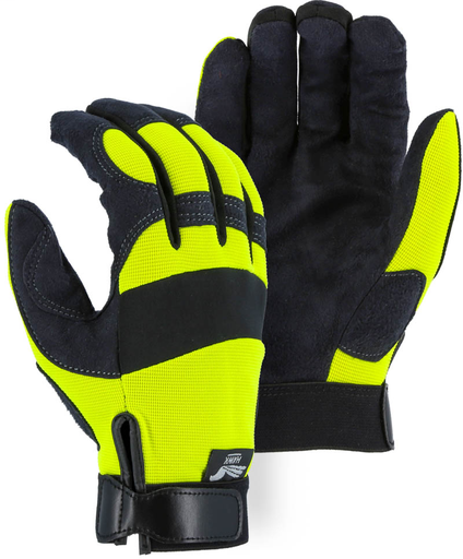 Majestic Glove 2137HY/10 Armor Skin™ Large Mechanics Glove, Hi-Viz Knit Back, Synthetic Palm
