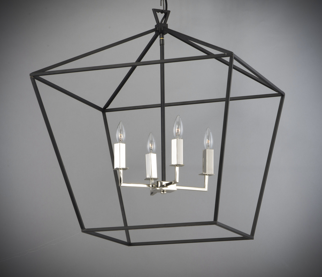 Abode 4-Light Chandelier, Textured Black / Polished Nickel