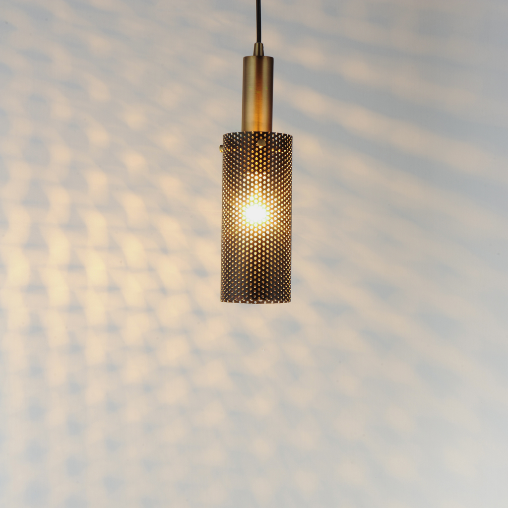 Perf 1-Light Mini Pendant, Black / Satin Brass