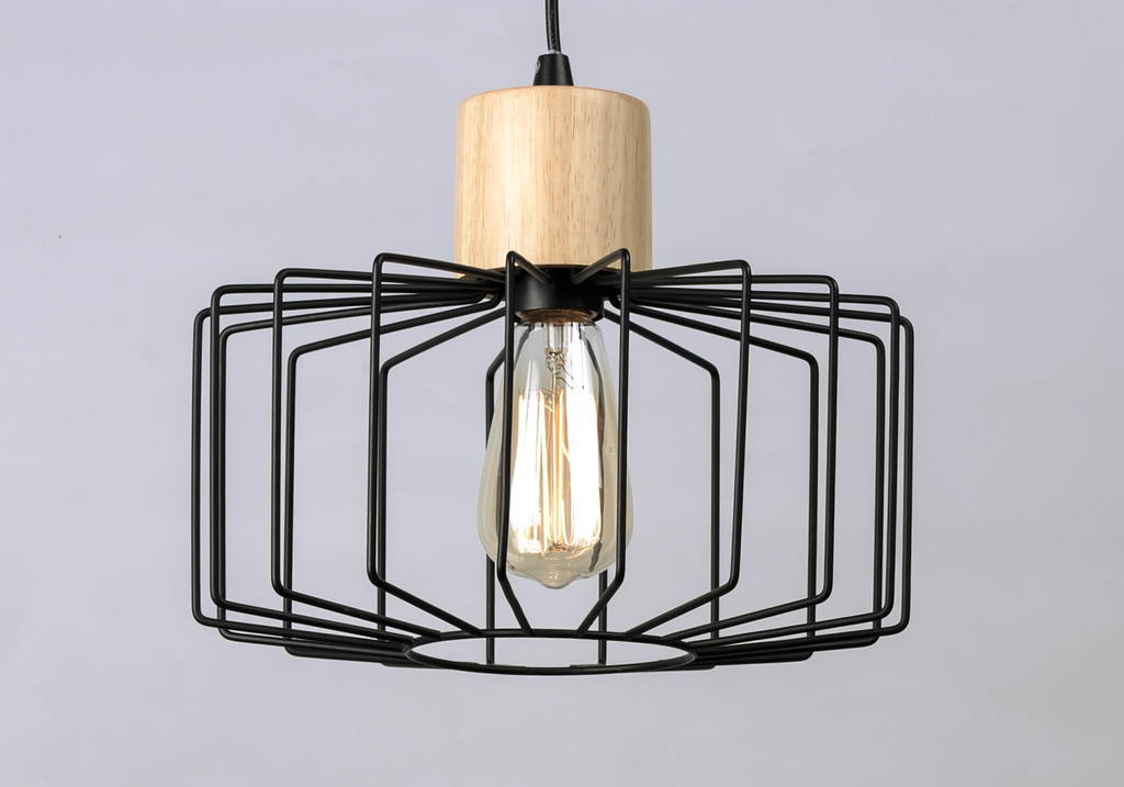 Bjorn 1-Light Mini Pendent, Black / Natural Wood