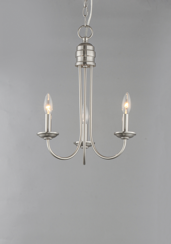 Logan 3-Light Candle Chandelier, Satin Nickel