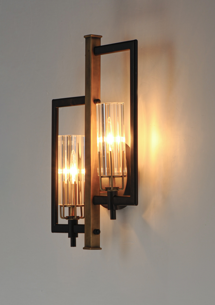 Flambeau 2-Light Wall Sconce, Black / Antique Brass