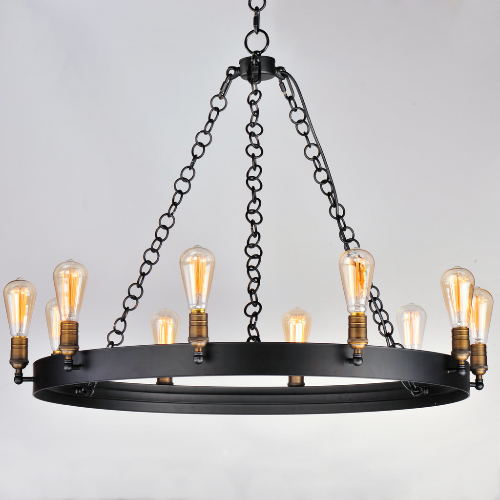Noble 10-Light Chandelier, Black / Natural Aged Brass