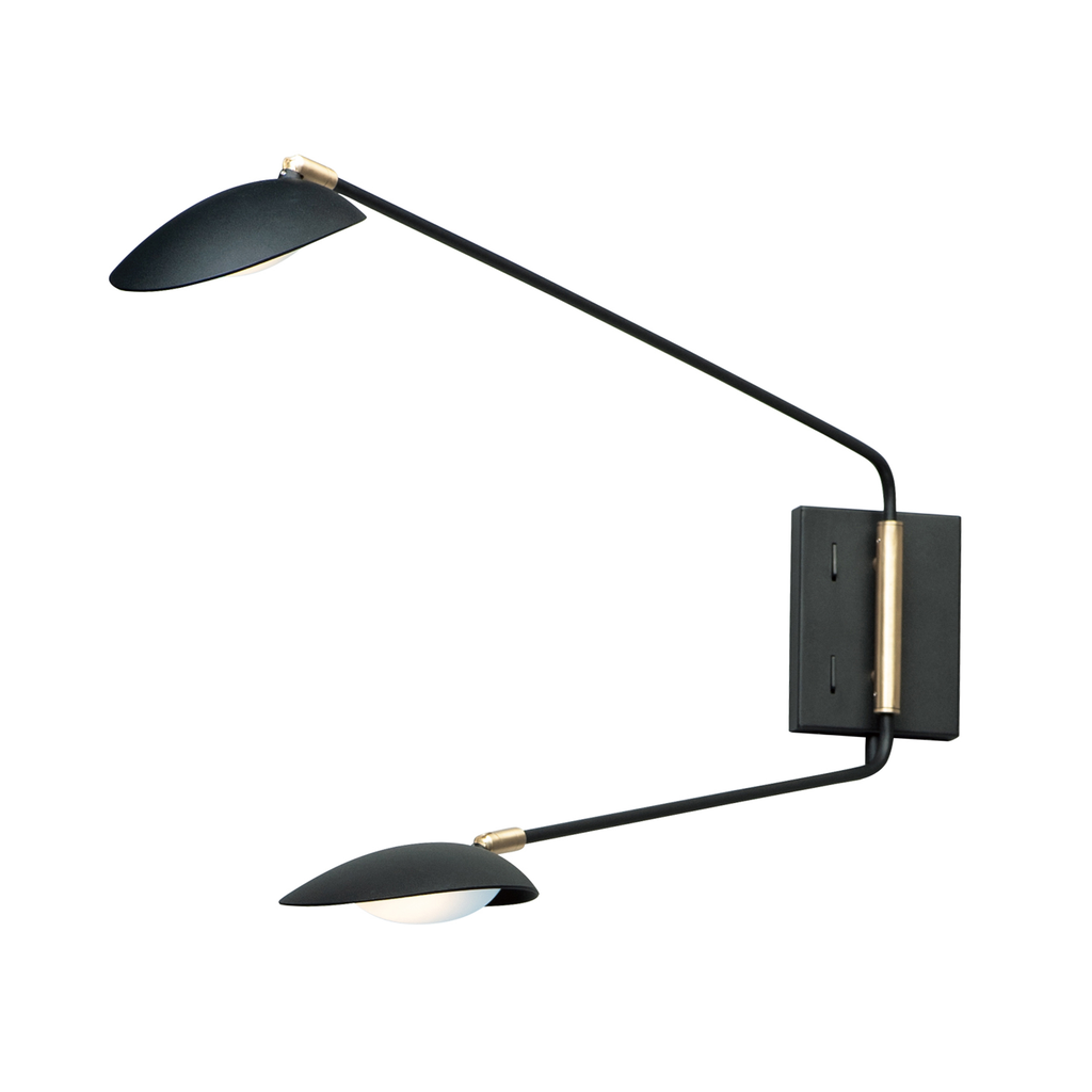 Product image for Scan 2 Light LED Pin-Up Wall Sconce - Black/Satin Brass