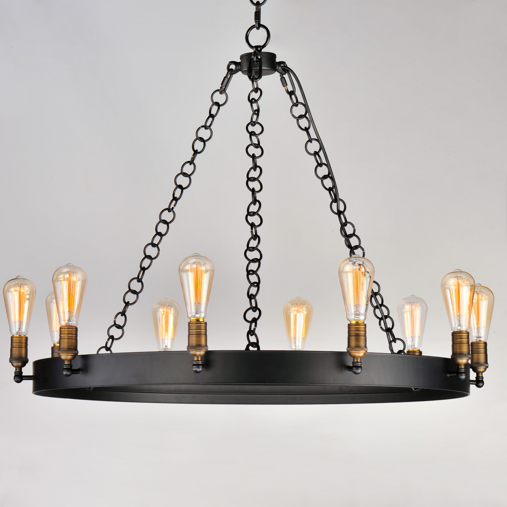 Noble 10-Light Chandelier, Black / Natural Aged Brass