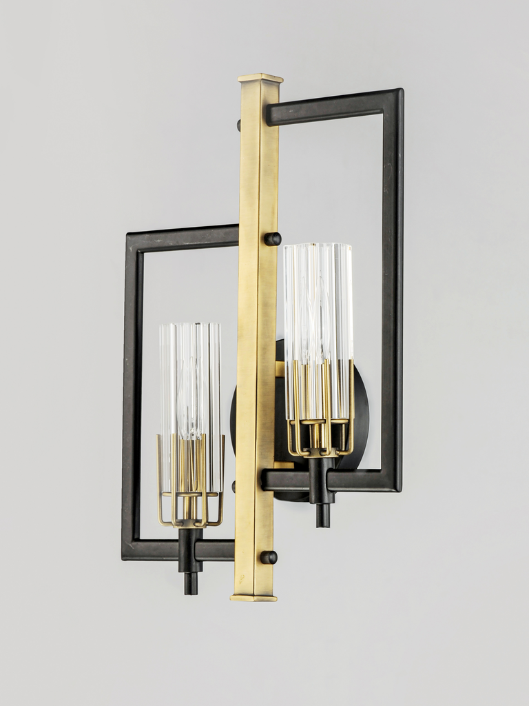 Flambeau 2-Light Wall Sconce, Black / Antique Brass