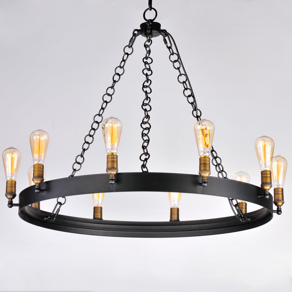 Noble 10-Light Chandelier, Black / Natural Aged Brass