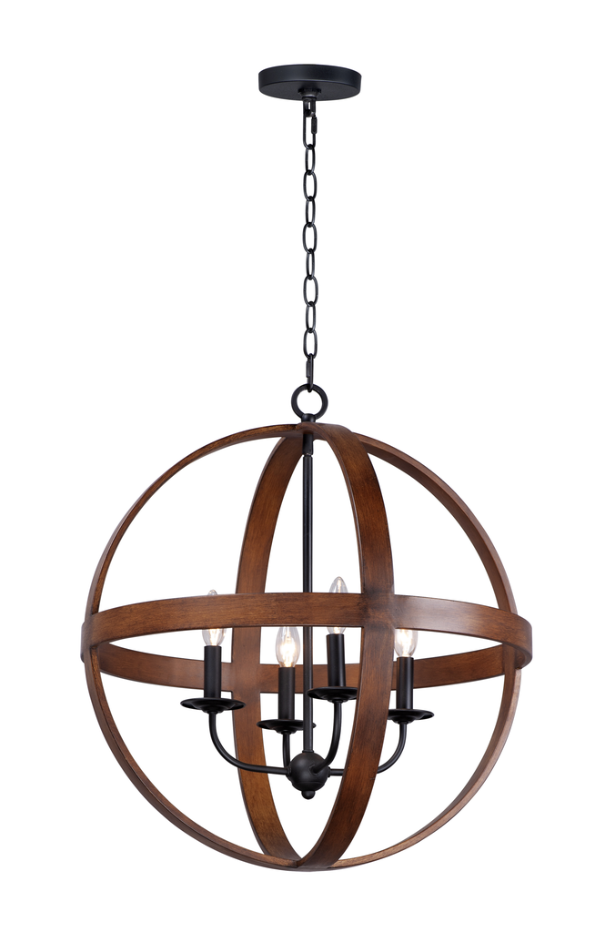 Product image for Compass 4 Light Chandelier - Black/Antique Pecan
