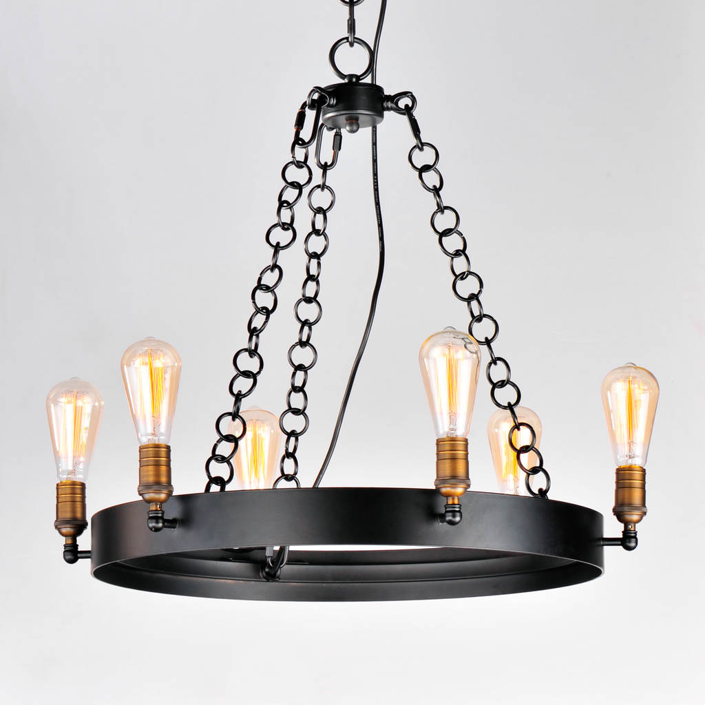 Noble 6-Light Chandelier, Black / Natural Aged Brass