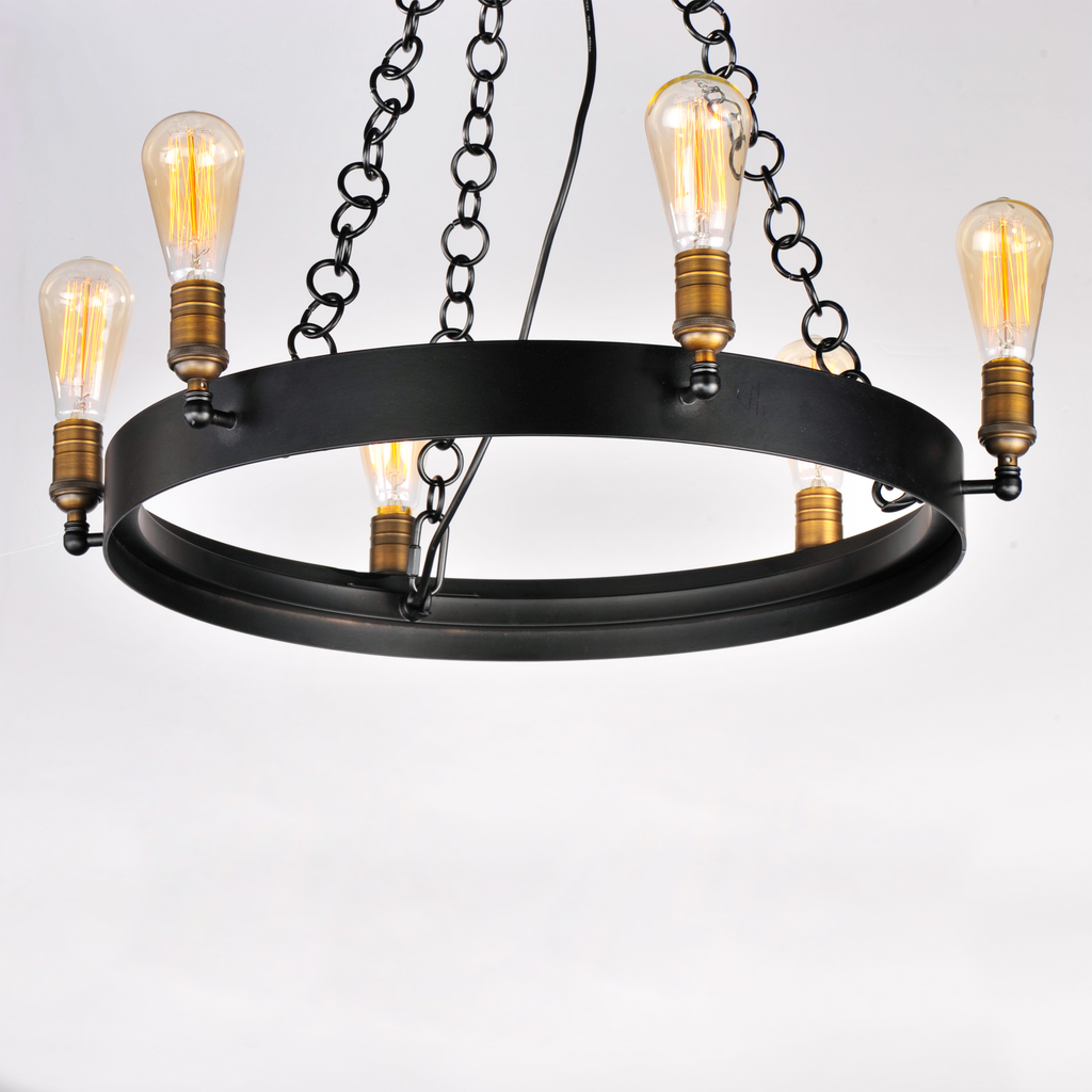 Noble 6-Light Chandelier, Black / Natural Aged Brass