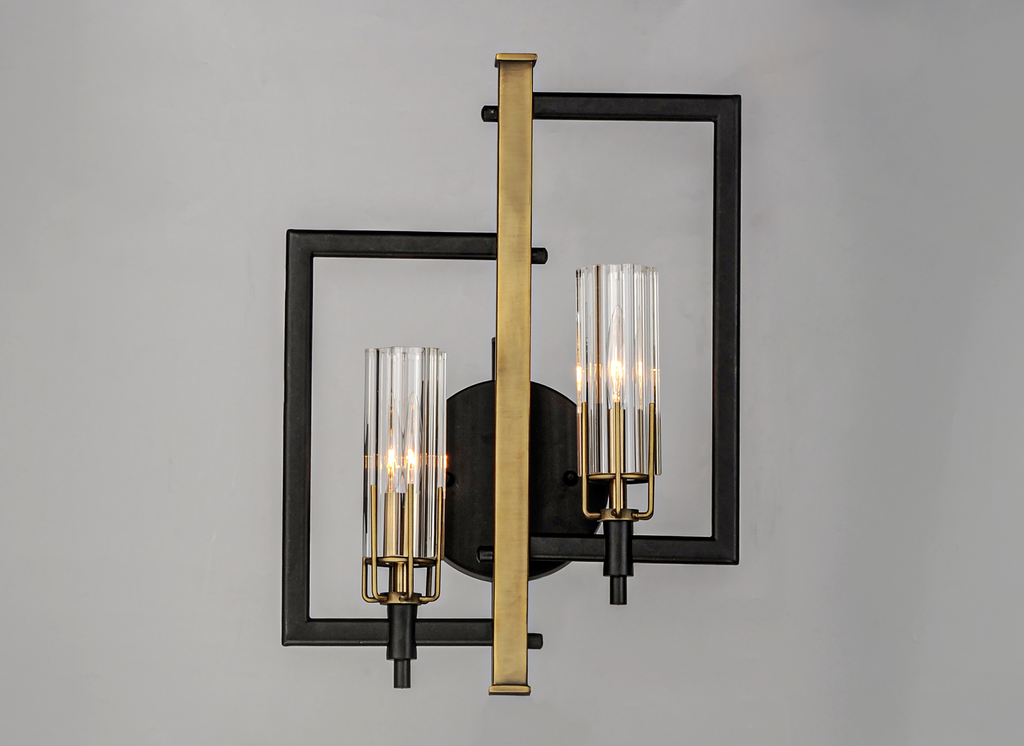Flambeau 2-Light Wall Sconce, Black / Antique Brass