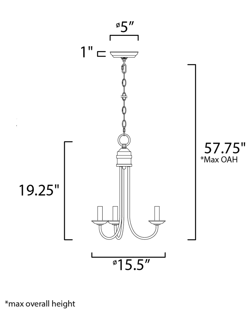 Logan 3-Light Candle Chandelier, Satin Nickel