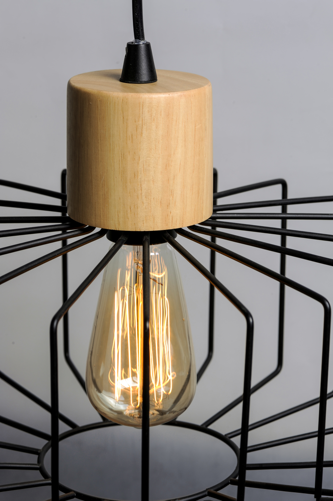 Bjorn 1-Light Mini Pendent, Black / Natural Wood